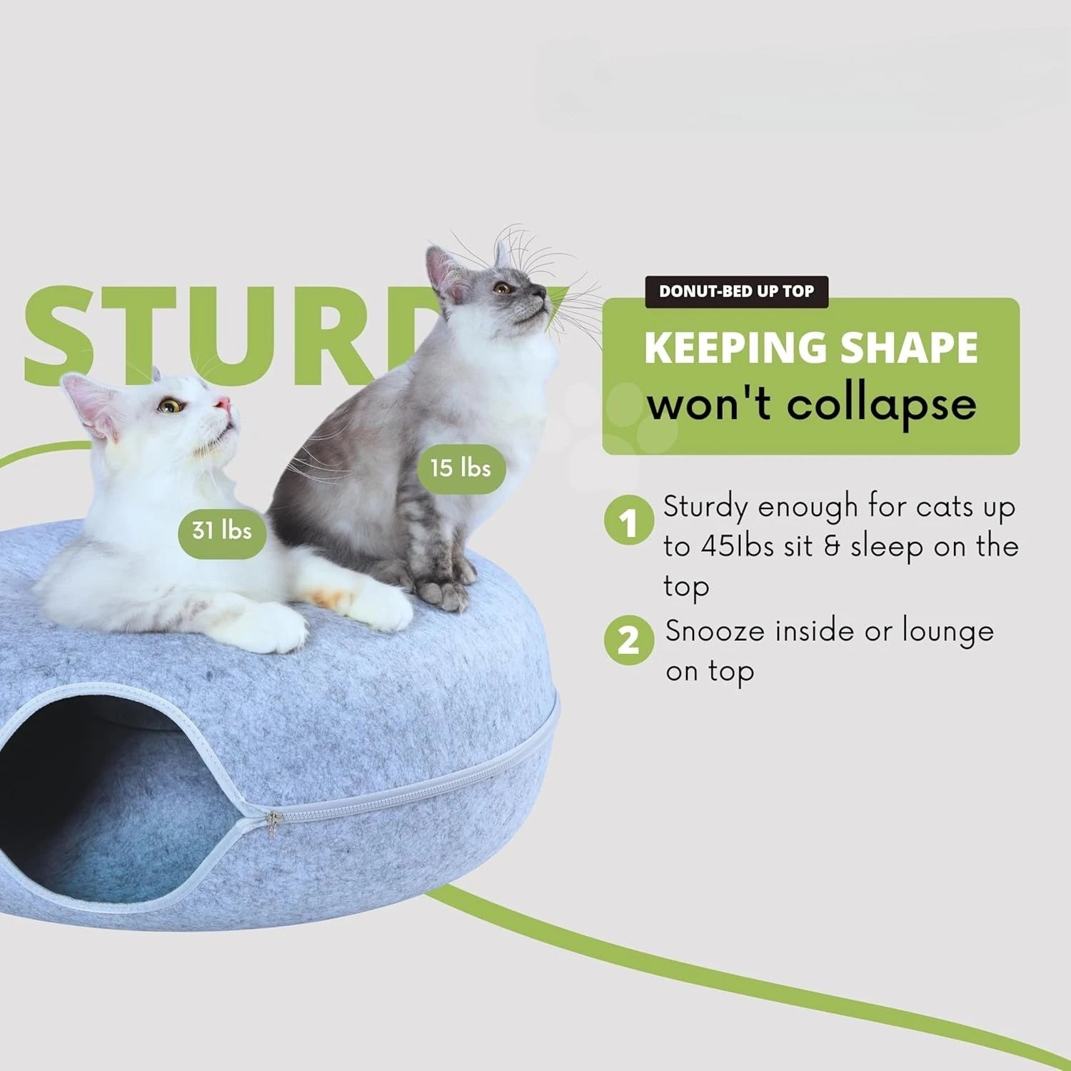 Peekaboo Cat Cave for Multiple & Large Cats Up to 30-45 Lbs, Scratch Detachable & Washable Tunnel Bed, Comfy Donut Cat Cave