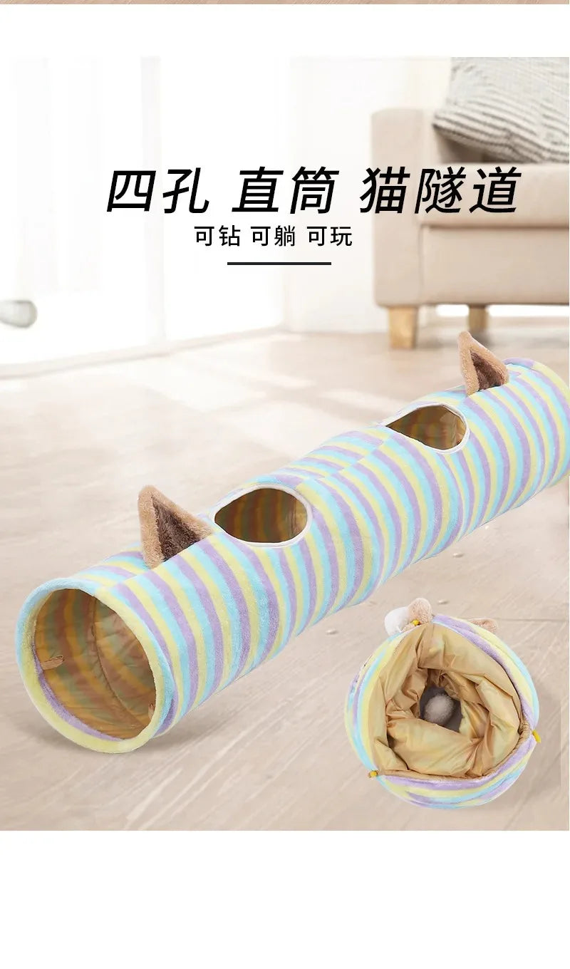 Interactive Cave Toy Multi Function Detachable Foldable Cat Banana Tunnel Bed with Cushion Mat for Pet