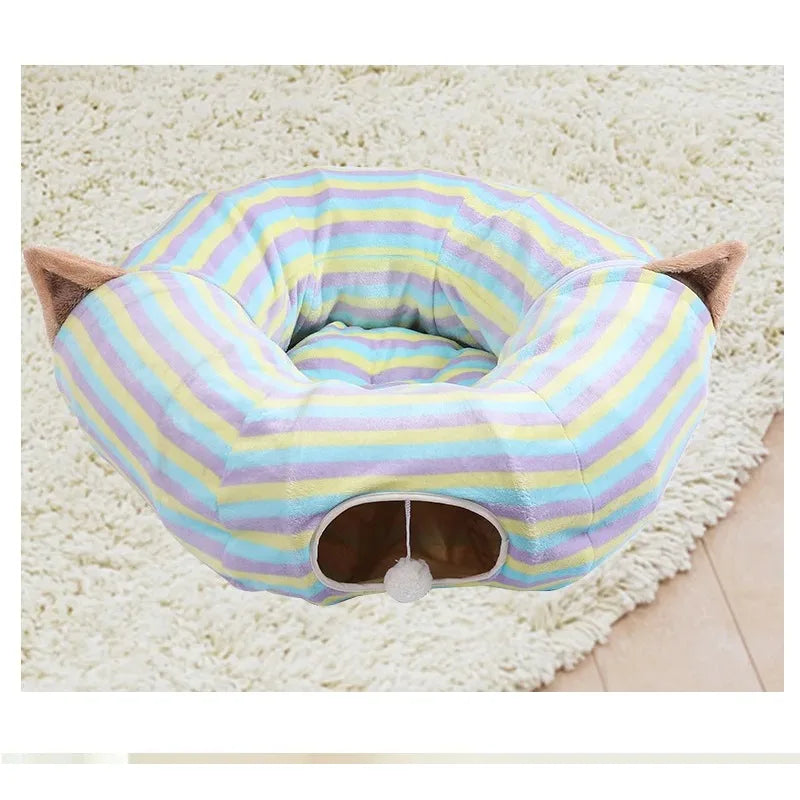 Interactive Cave Toy Multi Function Detachable Foldable Cat Banana Tunnel Bed with Cushion Mat for Pet