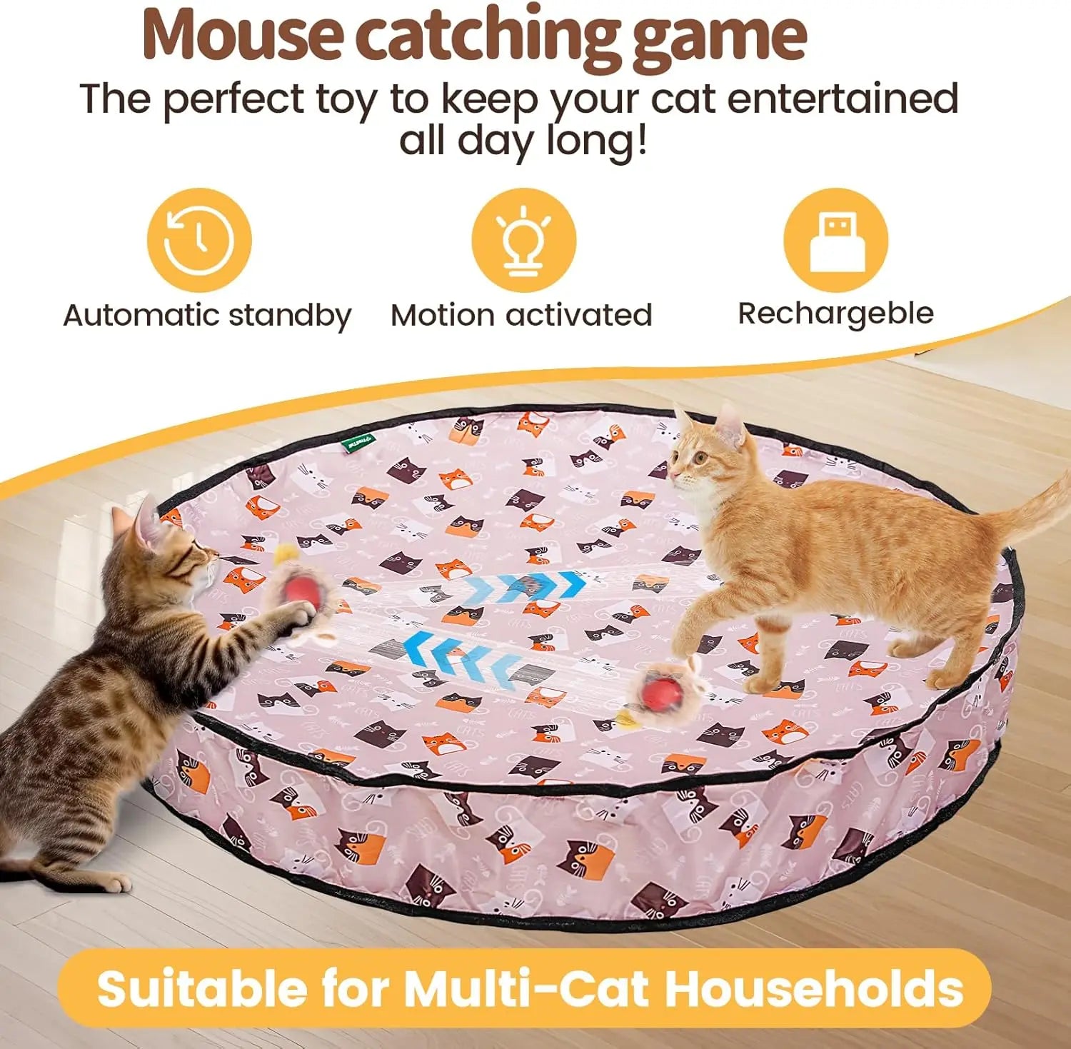 Interactive Cat Toy, Automatic Rolling Ball Cat USB Rechargeable, Antistress Indoor Toys for Cats, Electric Cat Ball Toy