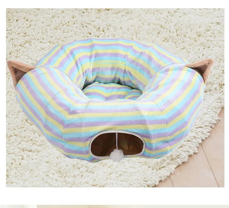 Interactive Cave Toy Multi Function Detachable Foldable Cat Banana Tunnel Bed with Cushion Mat for Pet