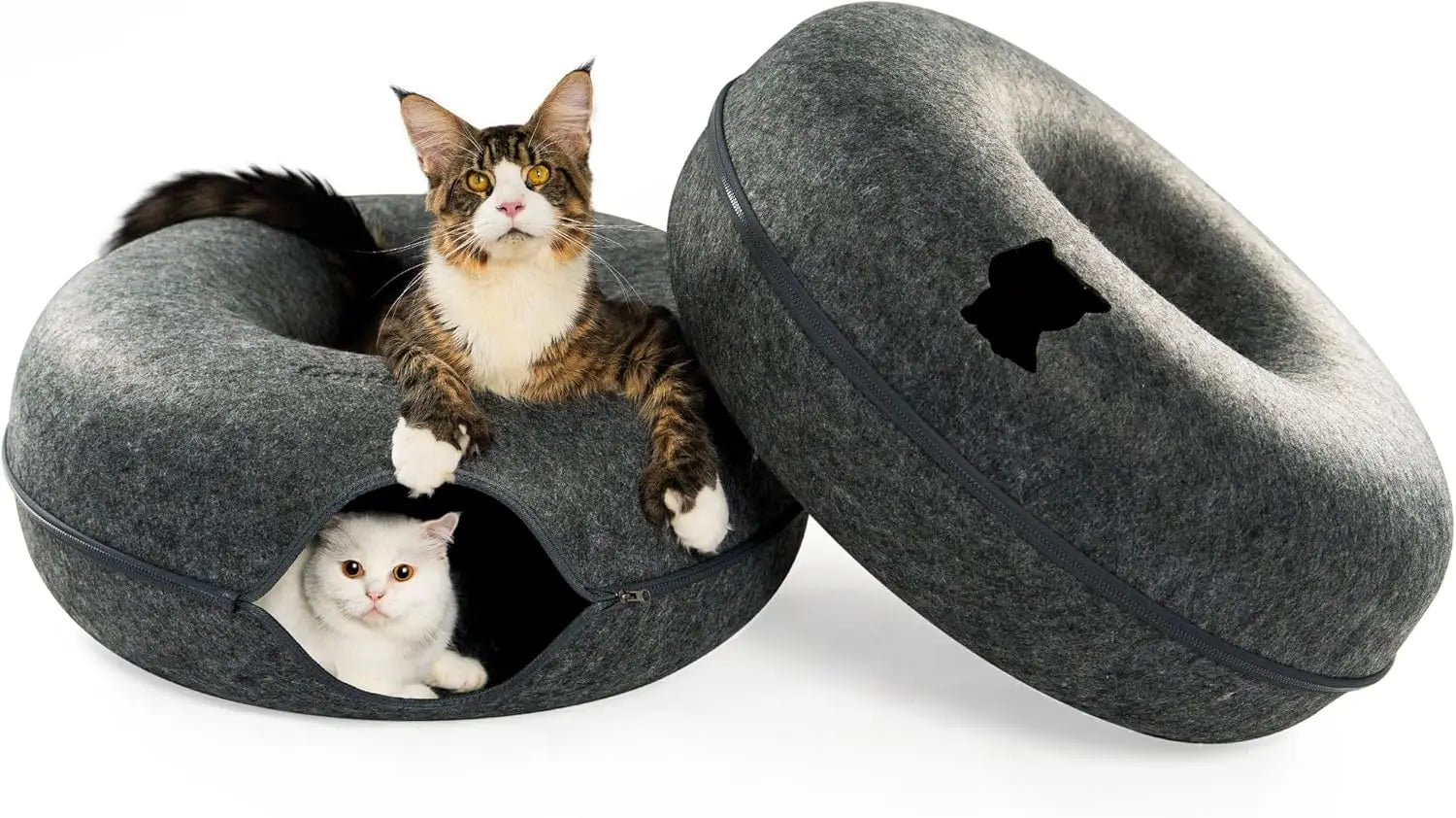 Peekaboo Cat Cave for Multiple & Large Cats Up to 30-45 Lbs, Scratch Detachable & Washable Tunnel Bed, Comfy Donut Cat Cave